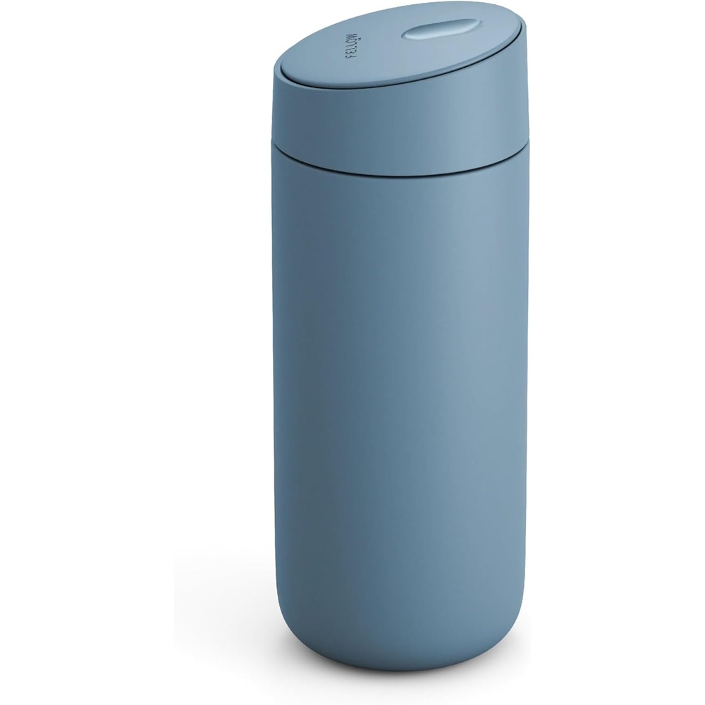 image:imageFellow 16 oz Carter Slide Travel Mug  OneHanded Slide Lid Vacuum Insulated Stainless Steel Tumbler with Ceramic Interior for Hot and Cold Drinks LeakProof and Dishwasher Safe Matte BlackHazy Blue