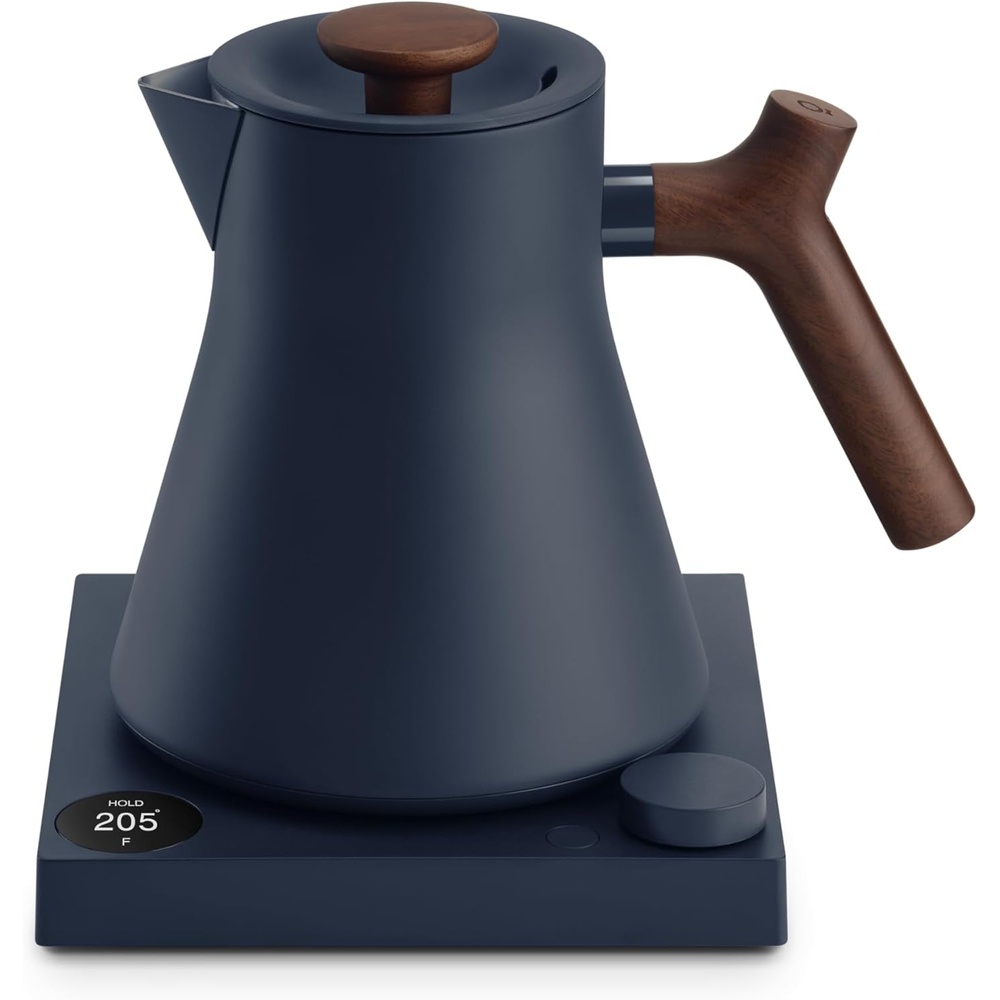 image:imageFellow Corvo EKG Pro Electric Tea Kettle  Quick Heating Precise Temperature Control Electric Kettle Scheduling Builtin Brew Timer for Boiling Water  Matte White with Maple Handle  09 LiterStone Blue with Walnut Handle  Lid Pull
