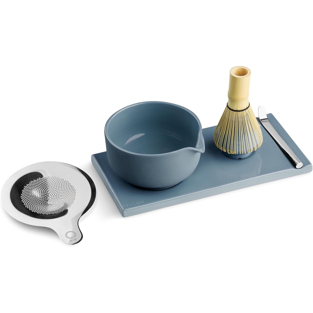 image:imageFellow Matcha Set Complete Matcha Tea Kit with Ceramic Bowl Bamboo Whisk amp Stand Stainless Steel Spoon Sifter amp Tea Tray Matte Black SetHazy Blue