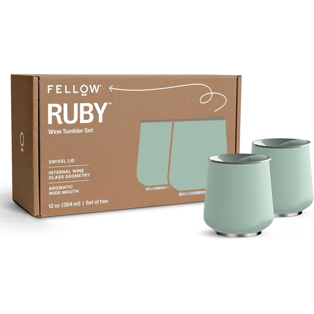 image:imageFellow Ruby Wine Tumbler Set of 2  Insulated Stainless Steel Wine and Cocktail Tumblers with Ceramic Interior and Swivel Pebble Lid  12 oz Peri TwinkleMint Chip  Pack of 2