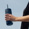Fellow 20 oz Carter Cold Tumbler – Spill-Resistant Straw Lid, Stainless Steel Vacuum-Insulated Cup with Ceramic Interior and Reusable Straw for Cold Drinks,Fits Cup Holders,Dishwasher Safe,Matte White(Stone Blue)