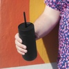 Fellow 20 oz Carter Cold Tumbler – Spill-Resistant Straw Lid, Stainless Steel Vacuum-Insulated Cup with Ceramic Interior and Reusable Straw for Cold Drinks,Fits Cup Holders,Dishwasher Safe,Matte White(Matte Black)