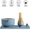 Fellow Matcha Set, Complete Matcha Tea Kit with Ceramic Bowl, Bamboo Whisk & Stand, Stainless Steel Spoon, Sifter, & Tea Tray, Matte Black Set(Hazy Blue)