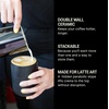 Fellow Monty Latte Art Cup 11oz – Double Wall Insulated Ceramic Coffee Mug for Cappuccino, Espresso & Barista, Stackable, Dishwasher Safe, Matte Black(Matte White)