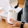 Fellow Monty Milk Art Cups – Double Wall Ceramic Latte Mug, 11 oz – Matte Black & White with Graphite & Copper Base – Set of 2