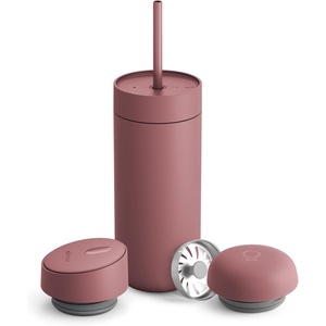 Fellow 16 oz Carter Bundle (3 in 1) Travel Mug with Slide-Lock, Move & Cold Lids with Straw – To-Go Coffee Tumbler, Ceramic Interior & Vacuum-Insulated Stainless Steel – Coffee Cups-Matte White(Desert Rose)
