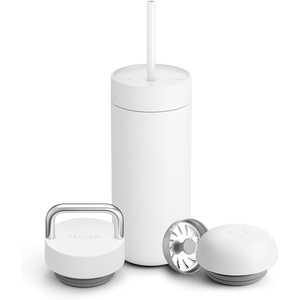 Fellow 16 oz Carter Bundle (3 in 1) Travel Mug with Slide-Lock, Move & Cold Lids with Straw – To-Go Coffee Tumbler, Ceramic Interior & Vacuum-Insulated Stainless Steel – Coffee Cups-Matte White(Matte White)