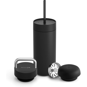 Fellow 16 oz Carter Bundle (3 in 1) Travel Mug with Slide-Lock, Move & Cold Lids with Straw – To-Go Coffee Tumbler, Ceramic Interior & Vacuum-Insulated Stainless Steel – Coffee Cups-Matte White(Matte Black)