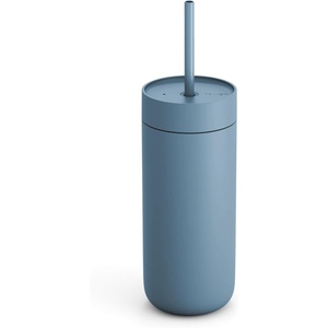 Fellow 16 oz Carter Cold Tumbler – Spill-Resistant Straw Lid, Stainless Steel Vacuum-Insulated Cup with Ceramic Interior and Reusable Straw for Cold Drinks,Fits Cup Holders,Dishwasher Safe,Smoke Green(Hazy Blue)