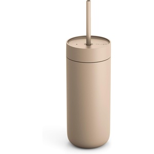 Fellow 16 oz Carter Cold Tumbler – Spill-Resistant Straw Lid, Stainless Steel Vacuum-Insulated Cup with Ceramic Interior and Reusable Straw for Cold Drinks,Fits Cup Holders,Dishwasher Safe,Smoke Green(Sand Dune)