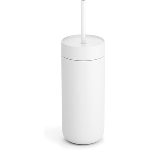 Fellow 16 oz Carter Cold Tumbler – Spill-Resistant Straw Lid, Stainless Steel Vacuum-Insulated Cup with Ceramic Interior and Reusable Straw for Cold Drinks,Fits Cup Holders,Dishwasher Safe,Smoke Green(Matte White)