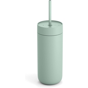 Fellow 16 oz Carter Cold Tumbler – Spill-Resistant Straw Lid, Stainless Steel Vacuum-Insulated Cup with Ceramic Interior and Reusable Straw for Cold Drinks,Fits Cup Holders,Dishwasher Safe,Smoke Green(Mint Chip)