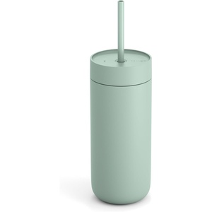 Fellow 20 oz Carter Cold Tumbler – Spill-Resistant Straw Lid, Stainless Steel Vacuum-Insulated Cup with Ceramic Interior and Reusable Straw for Cold Drinks,Fits Cup Holders,Dishwasher Safe,Matte White(Mint Chip)