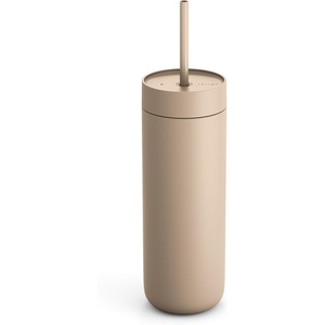 Fellow 20 oz Carter Cold Tumbler – Spill-Resistant Straw Lid, Stainless Steel Vacuum-Insulated Cup with Ceramic Interior and Reusable Straw for Cold Drinks,Fits Cup Holders,Dishwasher Safe,Matte White(Sand Dune)