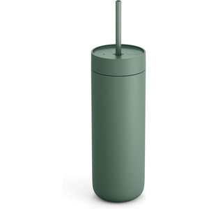 Fellow 20 oz Carter Cold Tumbler – Spill-Resistant Straw Lid, Stainless Steel Vacuum-Insulated Cup with Ceramic Interior and Reusable Straw for Cold Drinks,Fits Cup Holders,Dishwasher Safe,Matte White(Smoke Green)