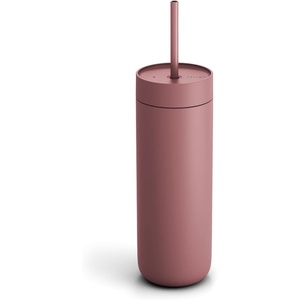 Fellow 20 oz Carter Cold Tumbler – Spill-Resistant Straw Lid, Stainless Steel Vacuum-Insulated Cup with Ceramic Interior and Reusable Straw for Cold Drinks,Fits Cup Holders,Dishwasher Safe,Matte White(Desert Rose)