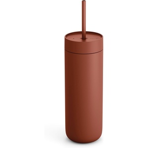 Fellow 20 oz Carter Cold Tumbler – Spill-Resistant Straw Lid, Stainless Steel Vacuum-Insulated Cup with Ceramic Interior and Reusable Straw for Cold Drinks,Fits Cup Holders,Dishwasher Safe,Matte White(Sienna)