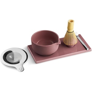 Fellow Matcha Set, Complete Matcha Tea Kit with Ceramic Bowl, Bamboo Whisk & Stand, Stainless Steel Spoon, Sifter, & Tea Tray, Matte Black Set(Desert Rose)
