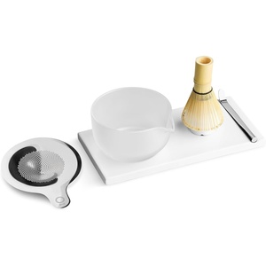 Fellow Matcha Set, Complete Matcha Tea Kit with Ceramic Bowl, Bamboo Whisk & Stand, Stainless Steel Spoon, Sifter, & Tea Tray, Matte Black Set(Matte White)