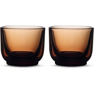Fellow Pirch Espresso Glasses 3.5 oz Artisanal Cups, Set of 2, Dishwasher Safe Coffee Glasses for Espresso Shots & Latte Art – Woodland(Amber)