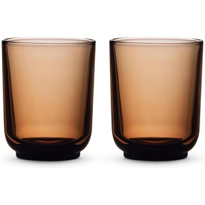 Fellow Pirch Latte Glasses 11 oz Artisanal Cups, Set of 2, Dishwasher Safe Coffee Glasses for Espresso Drinks & Latte Art – Woodland(Amber)
