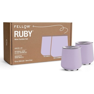 Fellow Ruby Wine Tumbler Set of 2 – ​​Insulated Stainless Steel Wine and Cocktail Tumblers with Ceramic Interior and Swivel Pebble Lid – 12 oz, Peri Twinkle(Peri Twinkle – Pack of 2)