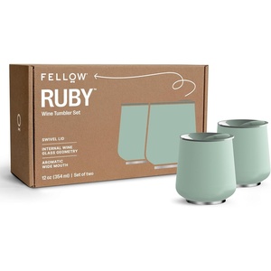 Fellow Ruby Wine Tumbler Set of 2 – ​​Insulated Stainless Steel Wine and Cocktail Tumblers with Ceramic Interior and Swivel Pebble Lid – 12 oz, Peri Twinkle(Mint Chip – Pack of 2)