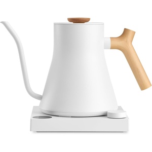 Fellow Stagg EKG Pro Electric Gooseneck Kettle – Pour-Over Coffee and Tea, Quick Heating, Precise Temperature Control, Scheduling, Built-in Brew Timer, Matte White, 0.9 Liter(Matte White with Maple Wood Handle)